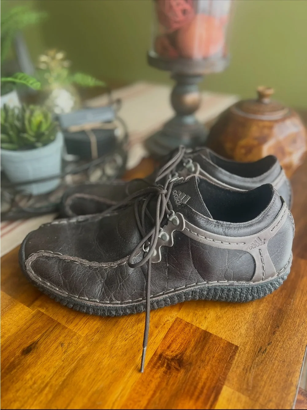 Men's Adidas Leather Lace-Up Shoes - Dark Brown